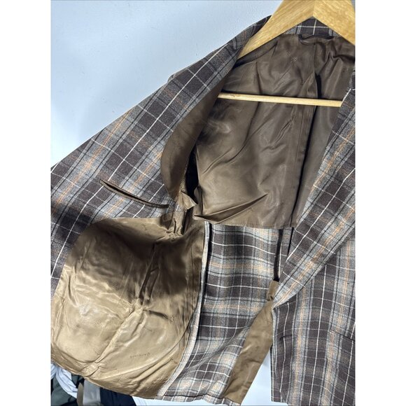 Vintage 70s Glenguard Wool Plaid Sport Coat Brown Orange Check Men 40 WKRP Herb - Picture 9 of 10